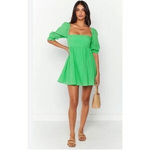 Beginning Boutique Fresh Spring Green Puff Sleeve Coquette Flirty Dress Sz US 4